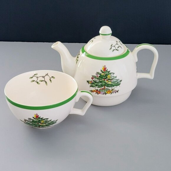 Spode Christmas Tree Cheer Tea For One Festive Holiday Tea Set & Original Box - Picture 4 of 6